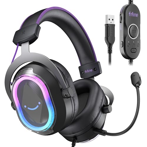 FIFINE H13BP Wired USB Gaming Headset for PC, PS4/5, Mac, Game/Chat Balance - color: Black and Purple