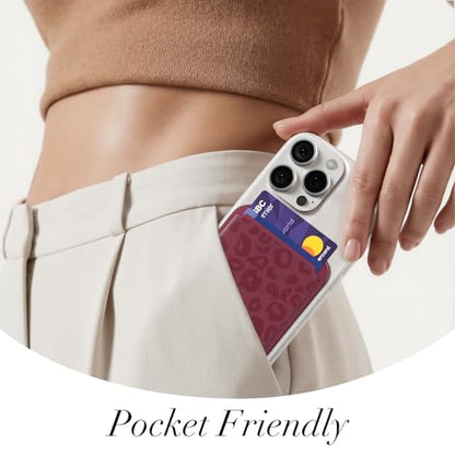 Svanove Leopard Magnetic Phone Wallet Compatible with Magsafe Wallet for Women, Cheetah Print ID Credit Card Holder Wallets for iPhone 17/16/15/14/13/12 Series, Cute Slim Leather Wallets, Burgundy - color: Burgundy