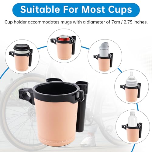3-in-1 Universal Bike Cup Holder with Cell Phone Case Keys Hook, Beige - color: beige