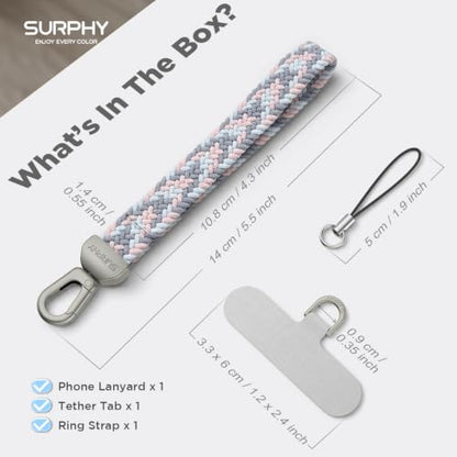 SURPHY Elastic Phone Wrist Strap, Phone Lanyard, Key Chain Lanyards - color: Gray Pink
