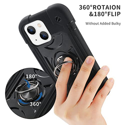 MARKILL Compatible with iPhone 14 Case/iPhone 13 Case 6.1 Inch with Built-in 360°Rotating Ring Stand, Military Grade Drop Protection Full Body Rugged Heavy Duty Durable Cover. Black - color: Black, size: iPhone 14/iPhone 13 6.1"