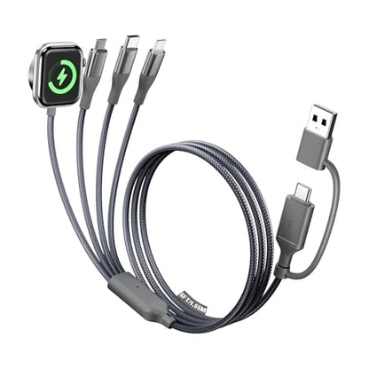 A-Pce 4-in-2 Multi Charging Cable with Smartwatch Charging, Grey-5FT - color: Grey, size: 5FT