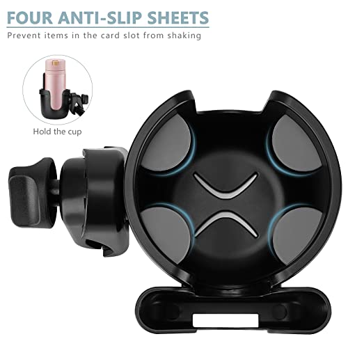 Suranew Universal Stroller Cup Holder, Adjustable Drink Holder with Phone Holder for Baby Stroller, Wheelchair, Walker, Bike, Scooter, Gifts for Family Member. - color: Black