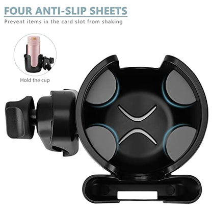 Suranew Universal Stroller Cup Holder, Adjustable Drink Holder with Phone Holder for Baby Stroller, Wheelchair, Walker, Bike, Scooter, Gifts for Family Member. - color: Black