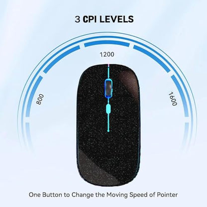 WREANU Wireless Bluetooth Mouse, Rechargeable Laptop Mice, Black Bright - color: Black Bright