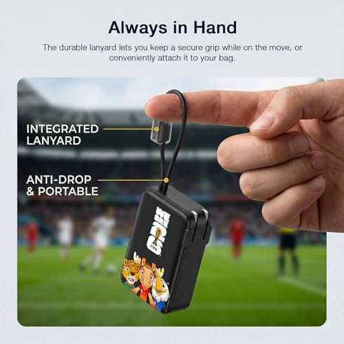 2026 FIFA Licensed Power Bank with Built-in Cable and Foldable Wall Plug, 22.5W 10000mAh Portable Charger, 3-in-1 Power Bank for iPhone 17/16/15 Series, FIFA World Cup 2026 Official Merchandise, Black - color: Black