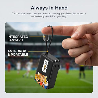 2026 FIFA Licensed Power Bank with Built-in Cable and Foldable Wall Plug, 22.5W 10000mAh Portable Charger, 3-in-1 Power Bank for iPhone 17/16/15 Series, FIFA World Cup 2026 Official Merchandise, Black - color: Black