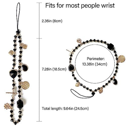 Phone Wrist Strap, Beaded Phone Charms, Cute Cellphone Lanyard Chain Strap Compatible for iPhone 16 15 14 13 12, Smartphones, Black Heart - color: Black