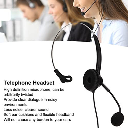 Telephone Headset with Noise Cancelling Mic, Wired Single Ear Business Headphone with 3.5mm Elbow Plug and Mute for Call Center Office Customer Service