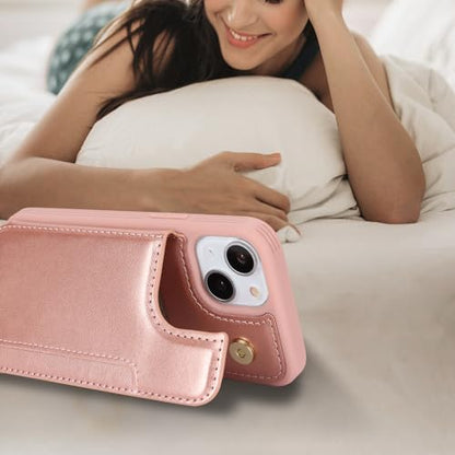 iCoverCase Compatible with iPhone 13 Mini Case with Card Holder, Wallet Phone Case for Women Men RFID Blocking PU Leather Protective Case 5.4 Inch (Rose Gold) - color: Rose Gold