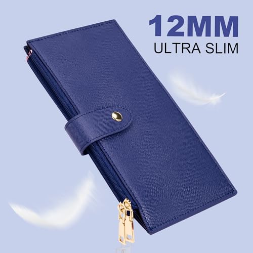 Travelambo RFID Wallet Women Large Size Bifold Multi Card Wallet Case with Zipper Pocke Credit Card Holder for Women - color: Blue Purplish