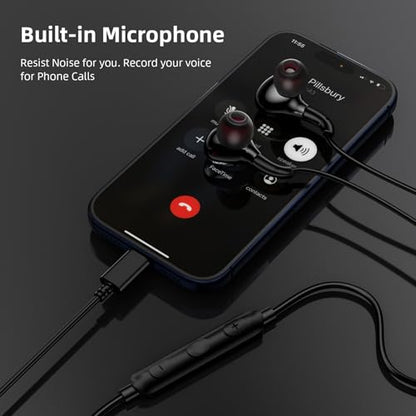 Jiunai USB C Headphones with Mic in-Ear Type C Wired Earbuds Stereo Black