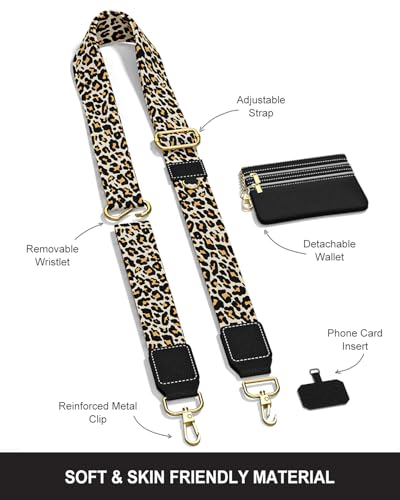 Nipichsha Crossbody Phone Strap with Wallet, Clip and Go Strap for Phone - color: Black Leopard