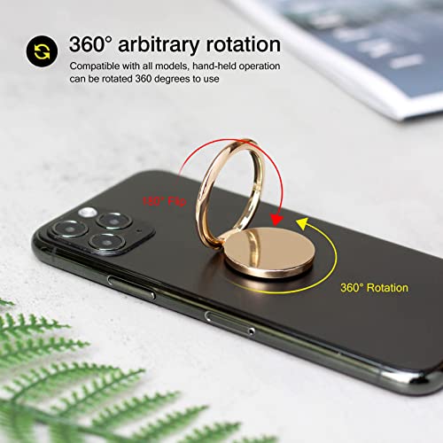 [2 Pack] Small Round Sparkling Cell Phone Ring Holder Stand,360 Degree Rotation and 180 Degree Adjustable Finger Ring Kickstand with Polished Metal Phone Grip (Gold)