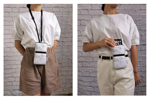 Tainada Dual Zipper Neck Phone Holder Pouch w/Belt Loop (Marble White) - color: Marble White