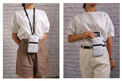 Tainada Dual Zipper Neck Phone Holder Pouch w/Belt Loop (Marble White) - color: Marble White