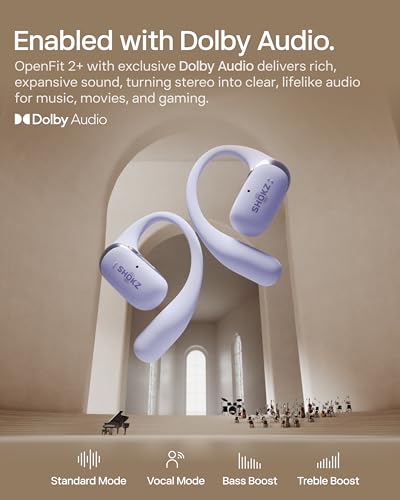 SHOKZ OpenFit 2+ Open-Ear Earbuds, Purple, Dolby Audio,Wireless Charging - color: Purple, style: Dolby Audio / USB-C&Wireless