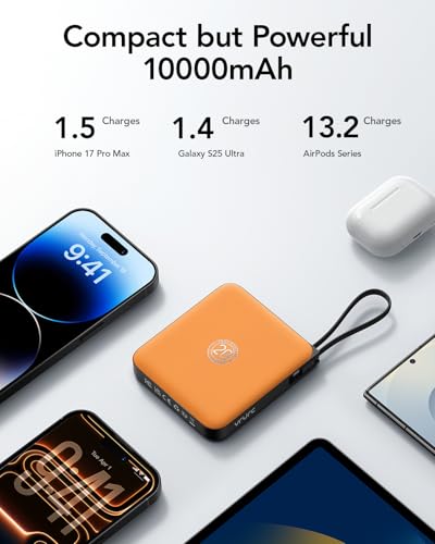 Portable Charger Built-in Cables,10000mAh 22.5W Fast Charging Power Bank - color: Orange