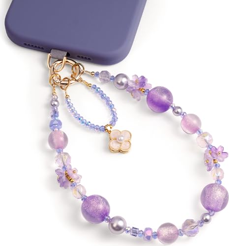 POSADINA Phone Charm for Women, Anti-Theft Beaded Wrist Strap & Lanyard, Hands-Free Chain with Tether Tab - color: Lilac Shimmer