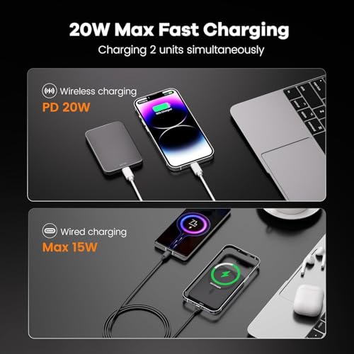 Magnetic Portable Charger – Industry-First Titanium Power Bank, 10,000mAh Ultra-Slim 0.5-Inch Design, 20W Fast Charging Battery Pack for iPhone 17/16/15/14/13/12/Air Series - color: Gray