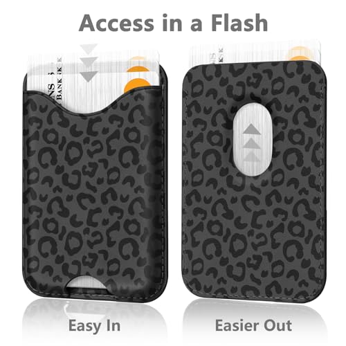 Black Leopard Magnetic Wallets for Compatible with Magsafe Wallet for iPhone 17/16/15/14/13/12 Series Pro Max Plus Air Phone Magnet Card Holder Fit 3 Cards PU Lether Mag Safe for Women Girl - color: Leopard (Grey)