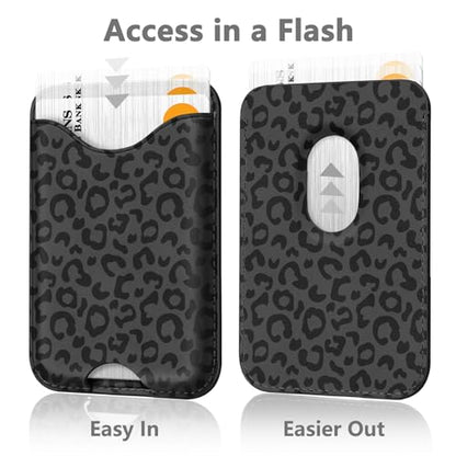 Black Leopard Magnetic Wallets for Compatible with Magsafe Wallet for iPhone 17/16/15/14/13/12 Series Pro Max Plus Air Phone Magnet Card Holder Fit 3 Cards PU Lether Mag Safe for Women Girl - color: Leopard (Grey)