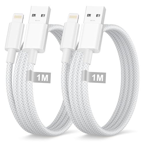 USB to Lightning Cable 3ft 2pack, Apple MFi Certified iPhone Charger Cord Lead Nylon Braided Car Fast Charging Lightning Cable Apple Charging Cord for iPhone 14 13 12 11 Pro Max XS X 8 7Plus 6 SE iPad - size: 1M+1M