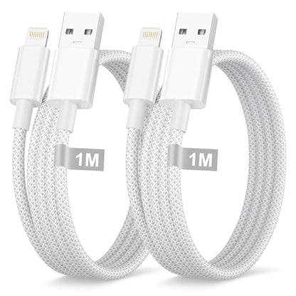 USB to Lightning Cable 3ft 2pack, Apple MFi Certified iPhone Charger Cord Lead Nylon Braided Car Fast Charging Lightning Cable Apple Charging Cord for iPhone 14 13 12 11 Pro Max XS X 8 7Plus 6 SE iPad - size: 1M+1M