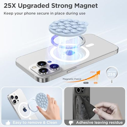 Magnetic Suction Cup Phone Mount with MagSafe, Silicone Hands-Free Grip Holder for iPhone Case and Android, Mirror Shower Phone Stand for Makeup FaceTime Gym Kitchen Bathroom, Baby Blue - color: Baby Blue