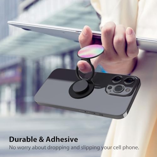 Phone Grip, Phone Ring Holder Finger Kickstand, 360°Rotation & Adjustable Metal Cell Phone Rings Gripper Stand Work with Magnetic Car Mount for iPhone Samsung & Other Phones - Rainbow - color: Rainbow