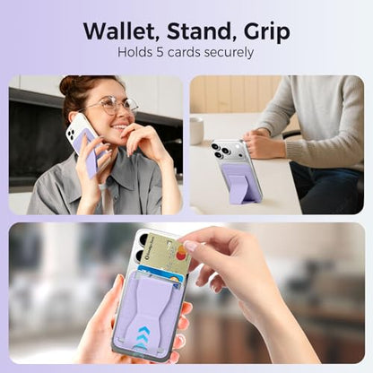 for MagSafe Wallet with Stand Grip, 5 Card Holder for iPhone - color: Lavender