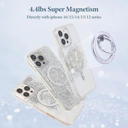 Magnetic Phone Ring for MagSafe Grip [Super Magnet] Gold Twinkle Design Ring Holder Stand, magsafe pop Socket (Colorful and Dazzling) - color: Colorful and dazzling