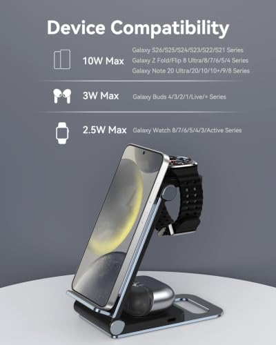 Wireless Charger for Samsung 3 in 1 Wireless Charging Station Stand - color: Elegant Black