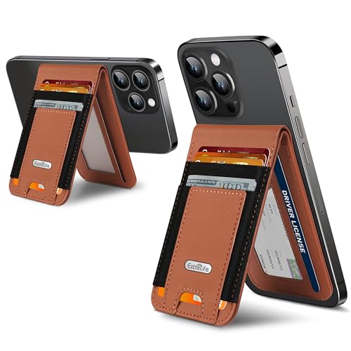 For Magsafe Wallet Stand, 10 Cards Holder, Strongest Magnetic Wallet | Leather Magnetic Phone Wallet for iPhone 17/16/15/14/13/12 Series, ID Window, 4 Card Slot, RFID Blocking, Brown - color: Brown