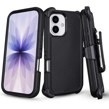 Defender for iPhone 17 Case with Belt Clip, Holster with Kickstand, Black | Military Grade Anti-Drop Protection, Heavy Duty Rugged Shockproof Protective Cover for iPhone 17 Case with Kickstand, 6.3" - color: Black
