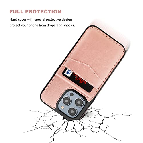 KIHUWEY for iPhone 14 Pro Max Wallet Case for MagSafe, Rose Gold | Card Holder, Wireless Charging, RFID, Flip PU Leather, Magnetic, Kickstand, Heavy Duty Protective - color: Magsafe for Rose Gold