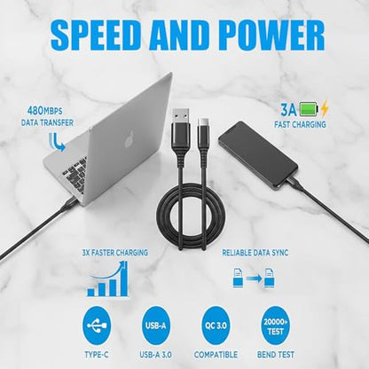 USB-A to USB-C Cable 5 Pack – 3A Fast Charging (QC 3.0), Mixed Length 3.3/6.6/10 ft, Nylon Braided, Compatible with iPhone 15/16/17, Galaxy S24/S23, Pixel & USB-C Devices - size: 5-Pack - Mix Length Set