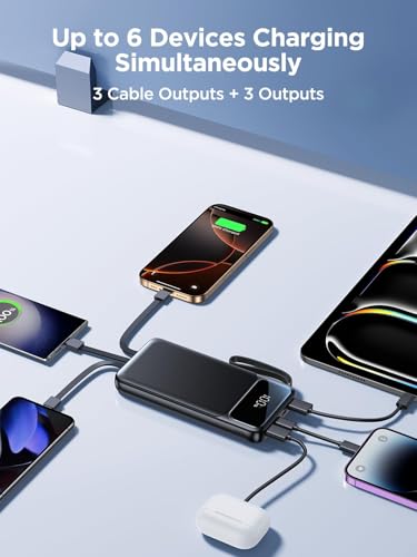 Power Bank, Portable Charger with Built in Cable Fast Charging Battery Pack - color: Black