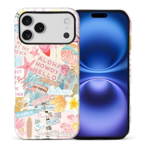 Case Compatible with iPhone 17 Pro Max, Cute Dual Layer Hybrid Phone Cover, Military Grade Drop Protection, Aesthetic Shockproof Phone Case for Women Girls, Pastel Pink Summer Collage - color: Pastel Pink Summer Collage, size: Iphone 17 Pro Max