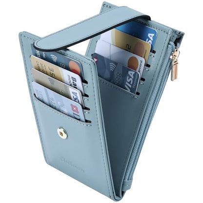 Chelmon Women's RFID Slim Card Holder Wallet | Thin Bifold Multi Card Case with Zipper Coin Pocket Purse for Women(Blue) - color: Blue