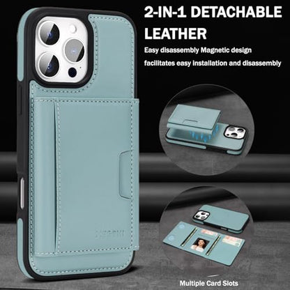 for iPhone 16 pro Wallet Case, 2-in-1 Detachable Phone Case, Card Holder RFID Blocking, Fashionable Faux Leather Card Slot & Folding Design (Blue 6.3'') - color: Blue, size: iPhone 16pro