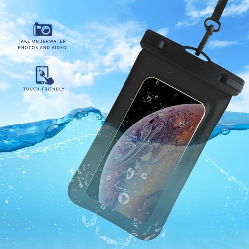 Floatable Waterproof Phone Pouch Case 2 pax for iPhone 17 16 Pro Max/15/14/13/12, IP68 Travel Cellphone Dry Bag Beach Cruise Ship Essentials Bags with Crossbody Lanyard,Pink and Black-7″ - color: A2-Pink and Black