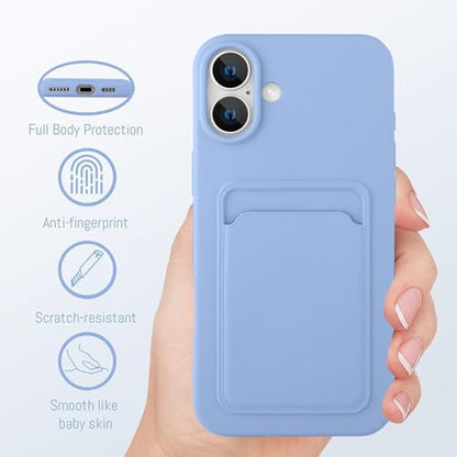 MZELQ Compatible with iPhone 16 Case Card Holder -Purple | Wallet Cover,Camera Protection + Screen Protector Soft Card Slot Phone Case - color: Purple, size: iPhone 16