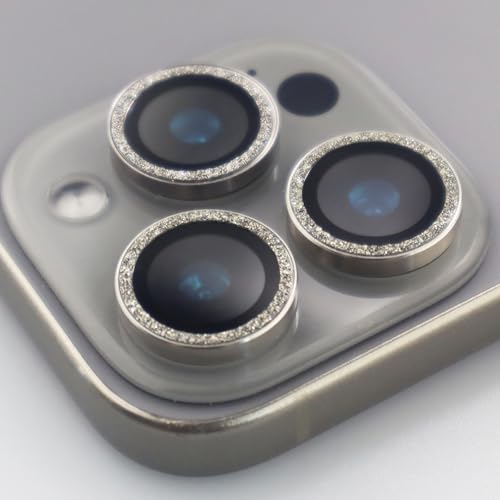 BONVAN for iPhone 15 Pro / 15 Pro Max / 14 Pro / 14 Pro Max Camera Lens Protector Bling Glitter Metal Crystal Tempered Glass Screen Accessories Lens Cover (Grey) - color: Grey