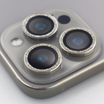 BONVAN for iPhone 15 Pro / 15 Pro Max / 14 Pro / 14 Pro Max Camera Lens Protector Bling Glitter Metal Crystal Tempered Glass Screen Accessories Lens Cover (Grey) - color: Grey