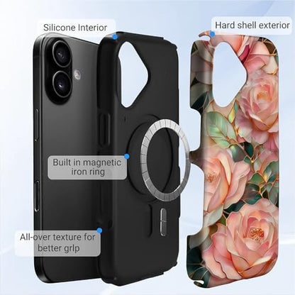 Case for iPhone 16 | Anti-Slip Side Handle| Bold Protective Design | Compatible with MagSafe | Stained Glass Pink Flower | - color: Stained Glass Pink Flower, size: iPhone 16