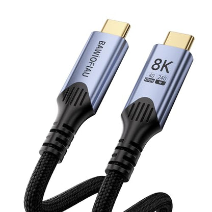 USB C Data Cable 40Gbps, Short USB c to USB c Cable Braided,USB 4 Cable for Thunderbolt 4 [1FT/0.3M], 240W Fast Charging, USBC Monitor Cord 8K/4K Video Display - size: 1FT
