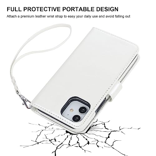 Bocasal Detachable Wallet Case Card Holder for iPhone 12/12 Pro, White | Kickstand Card Slots Holder PU Leather Magnetic Shockproof Wrist Strap Removable Flip Protective Cover 6.1 inch - color: White