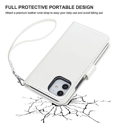 Bocasal Detachable Wallet Case Card Holder for iPhone 12/12 Pro, White | Kickstand Card Slots Holder PU Leather Magnetic Shockproof Wrist Strap Removable Flip Protective Cover 6.1 inch - color: White