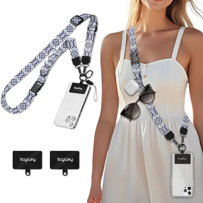 Icycay Phone Lanyard Crossbody Strap Neck Adjustable Teacher Women Boho - color: Boho Navy Blue